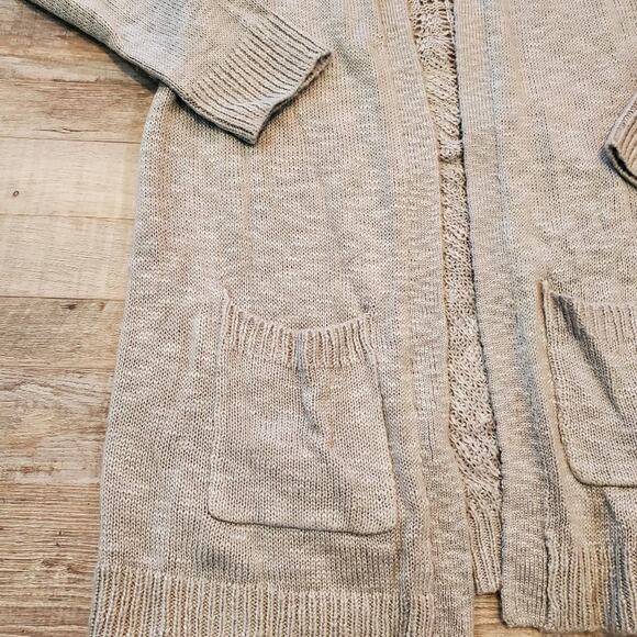 Pink rose medium womens gray open front long sleeve cardigan - Picture 2 of 10
